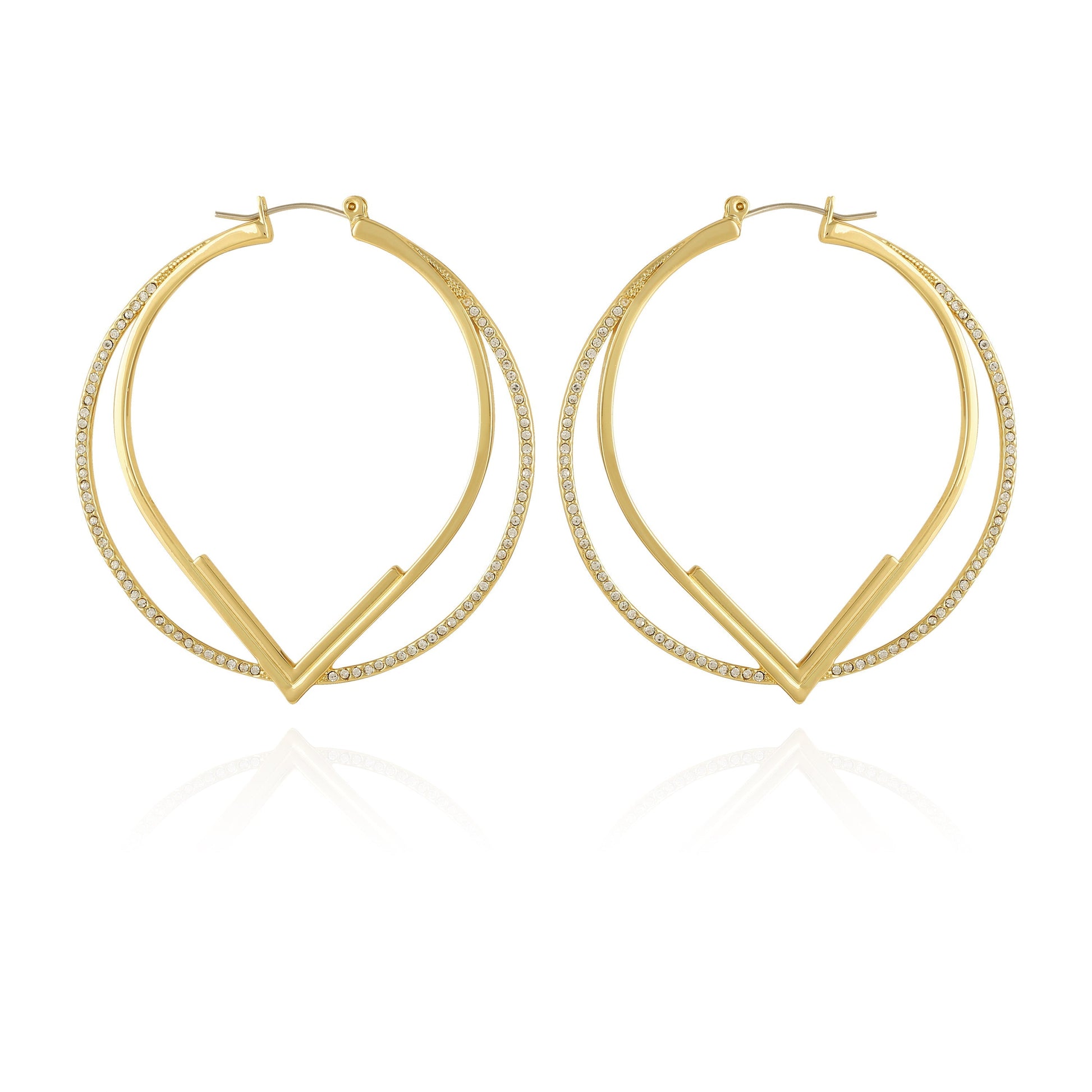 Vince Camuto Double Hoop V Pave Earrings Gold Tone