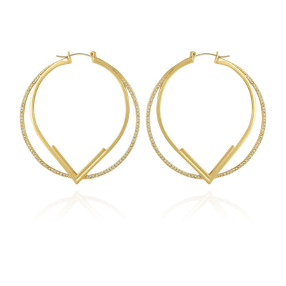 Vince Camuto Double Hoop V Pave Earrings Gold Tone