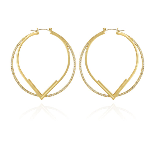 Vince Camuto Double Hoop V Pave Earrings Gold Tone