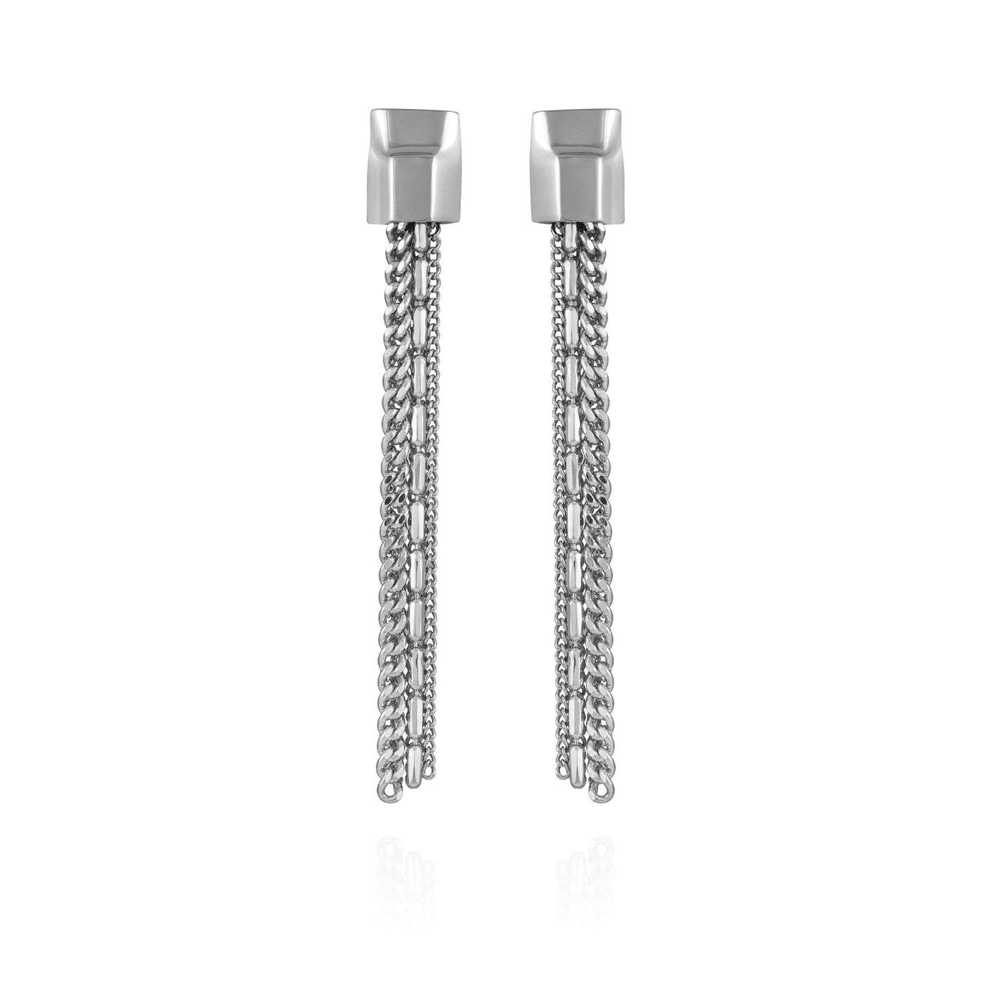 Vince Camuto Silvertone Mixed Chain Linear Tassel Dangle Drop Earrings Silver Tone