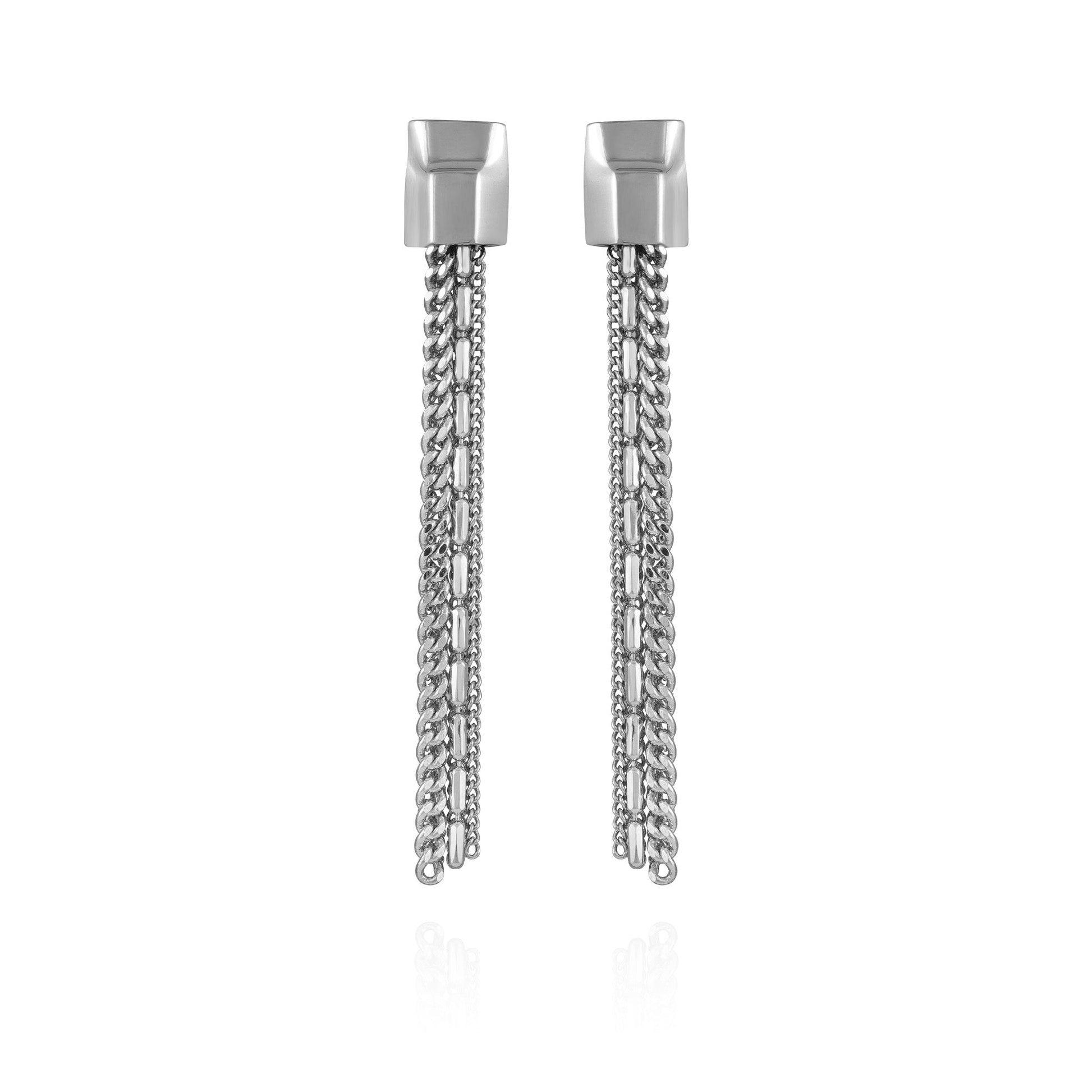 Vince Camuto Silvertone Mixed Chain Linear Tassel Dangle Drop Earrings Silver Tone
