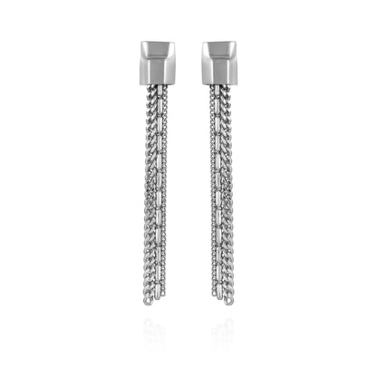 Vince Camuto Silvertone Mixed Chain Linear Tassel Dangle Drop Earrings Silver Tone