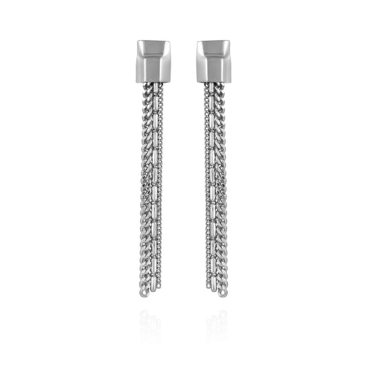 Vince Camuto Silvertone Mixed Chain Linear Tassel Dangle Drop Earrings Silver Tone