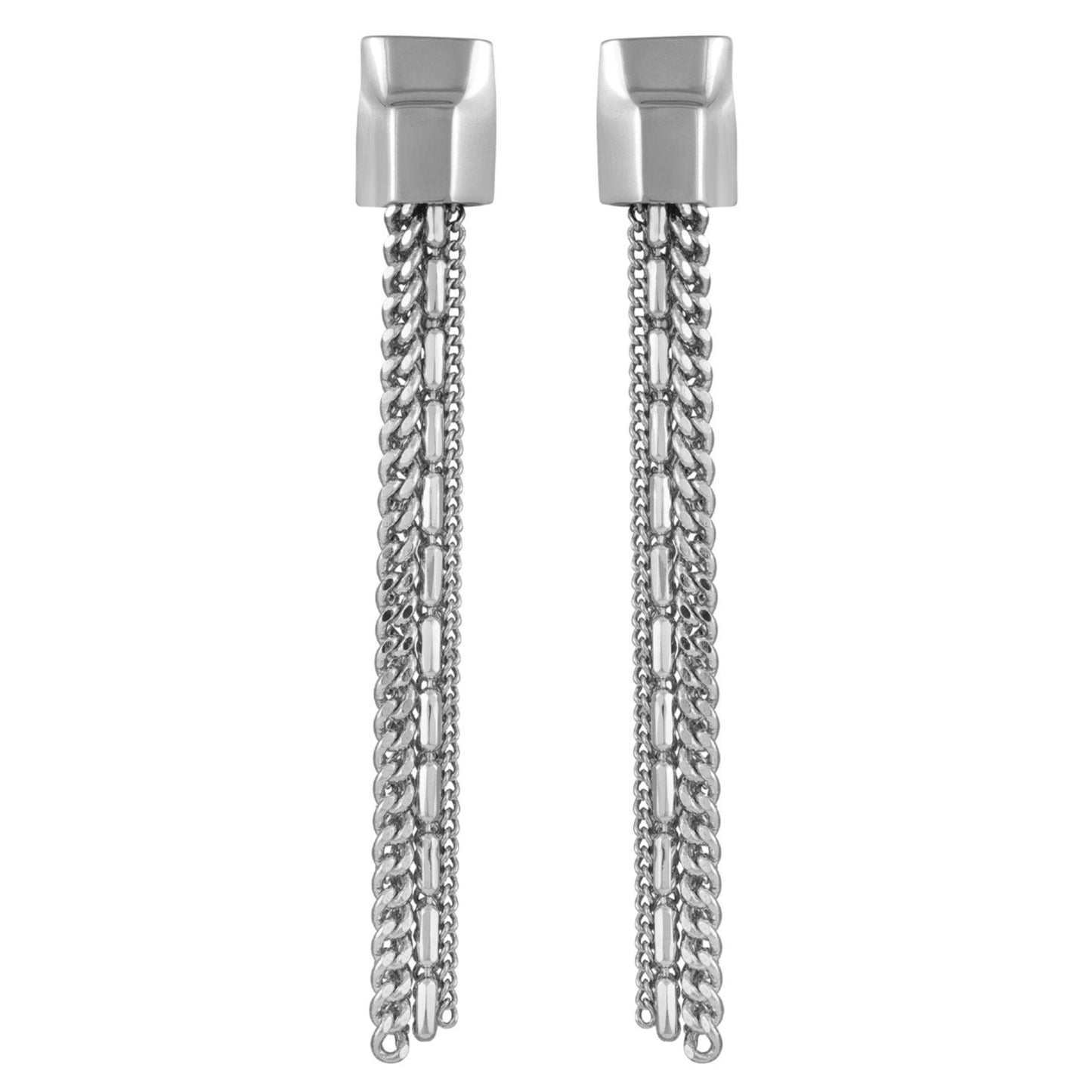 Vince Camuto Silvertone Mixed Chain Linear Tassel Dangle Drop Earrings Silver Tone