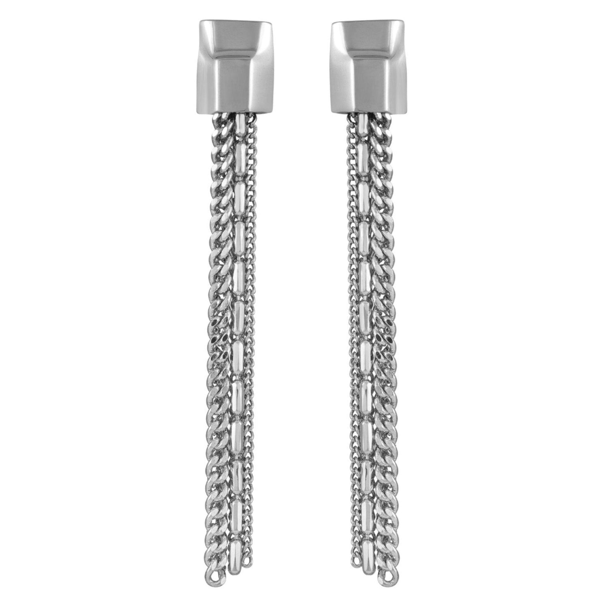 Vince Camuto Silvertone Mixed Chain Linear Tassel Dangle Drop Earrings Silver Tone