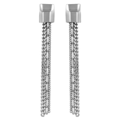 Vince Camuto Silvertone Mixed Chain Linear Tassel Dangle Drop Earrings Silver Tone