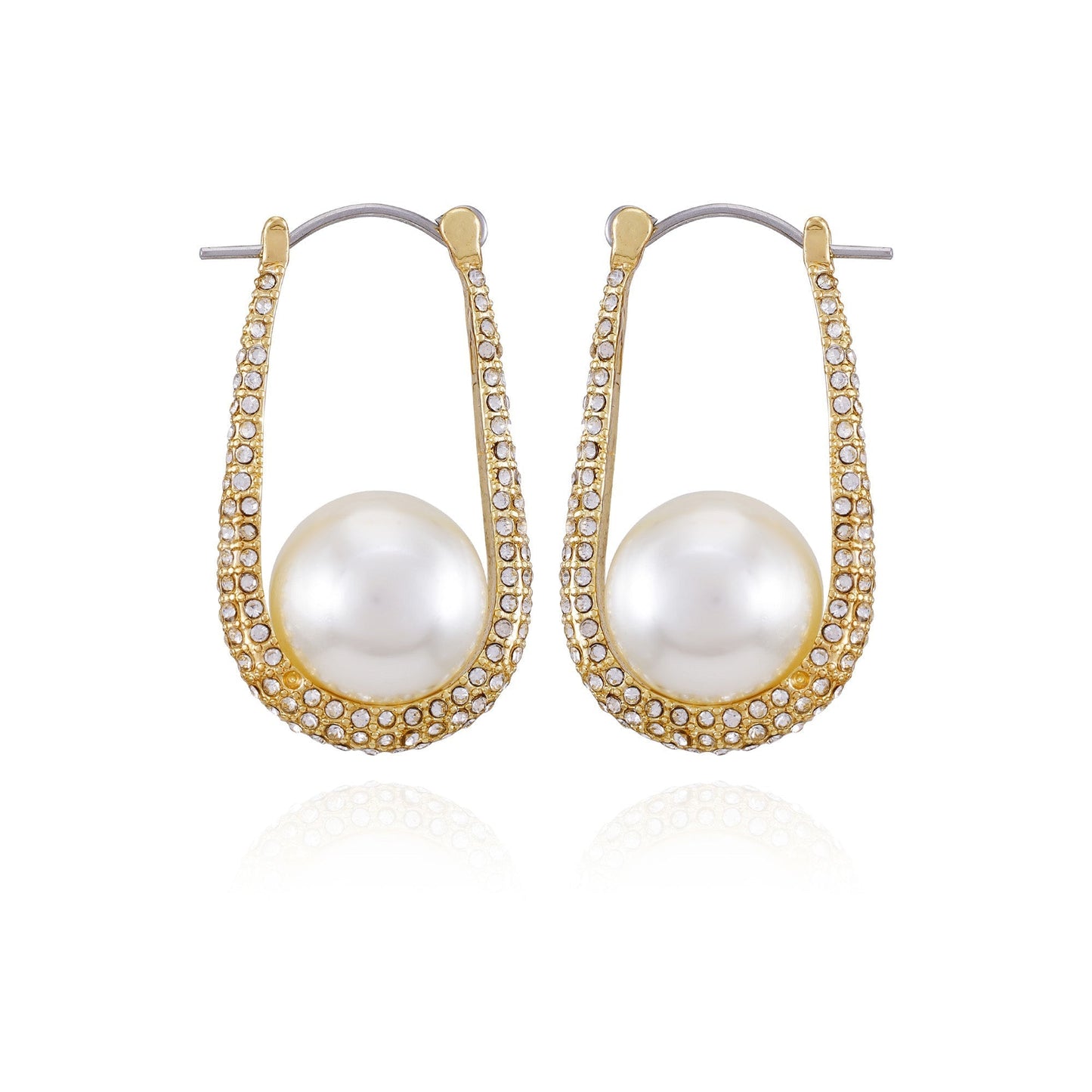 Vince Camuto Goldtone Crystal Stone Pearl Hoop Earrings Gold Tone