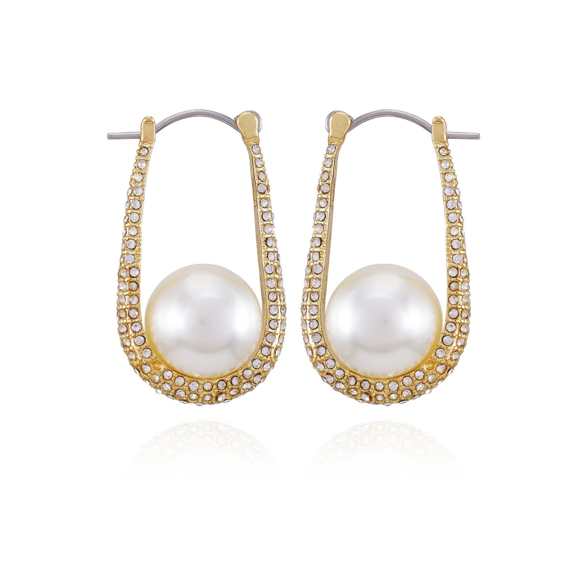 Vince Camuto Goldtone Crystal Stone Pearl Hoop Earrings Gold Tone