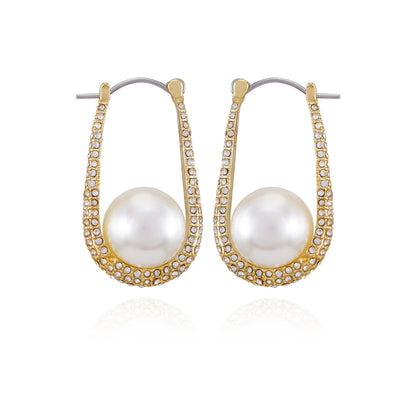 Vince Camuto Goldtone Crystal Stone Pearl Hoop Earrings Gold Tone