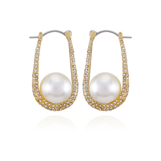 Vince Camuto Goldtone Crystal Stone Pearl Hoop Earrings Gold Tone