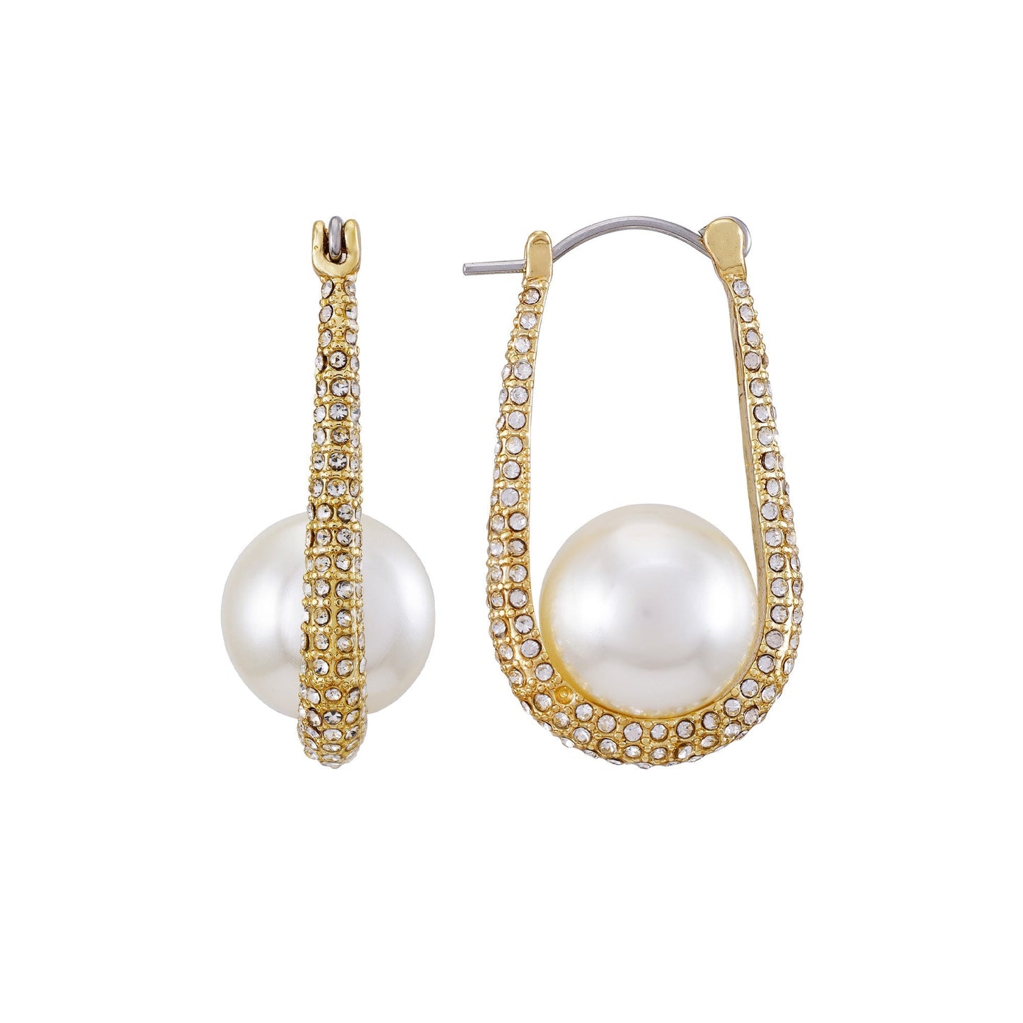 Vince Camuto Goldtone Crystal Stone Pearl Hoop Earrings Gold Tone