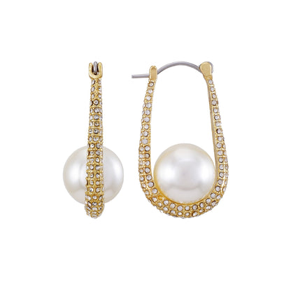 Vince Camuto Goldtone Crystal Stone Pearl Hoop Earrings Gold Tone