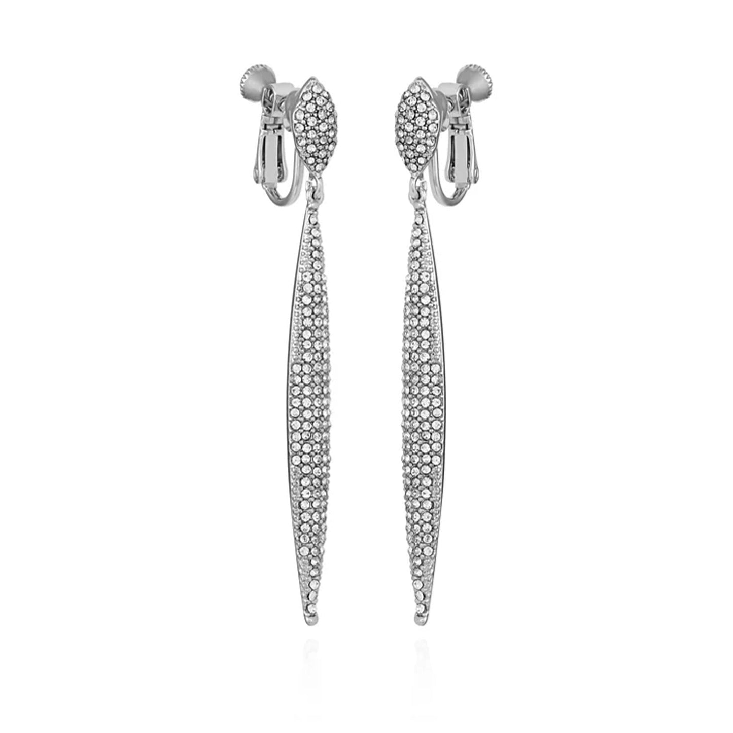 Vince Camuto Silvertone Glass Stone Pave Drop Clip On Earrings Silver Tone