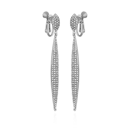 Vince Camuto Silvertone Glass Stone Pave Drop Clip On Earrings Silver Tone