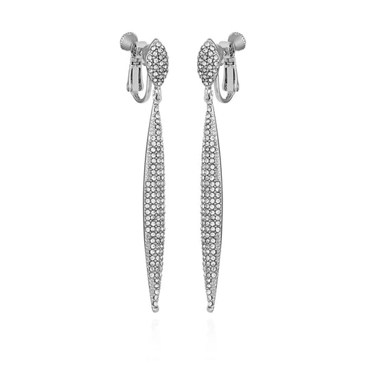 Vince Camuto Silvertone Glass Stone Pave Drop Clip On Earrings Silver Tone