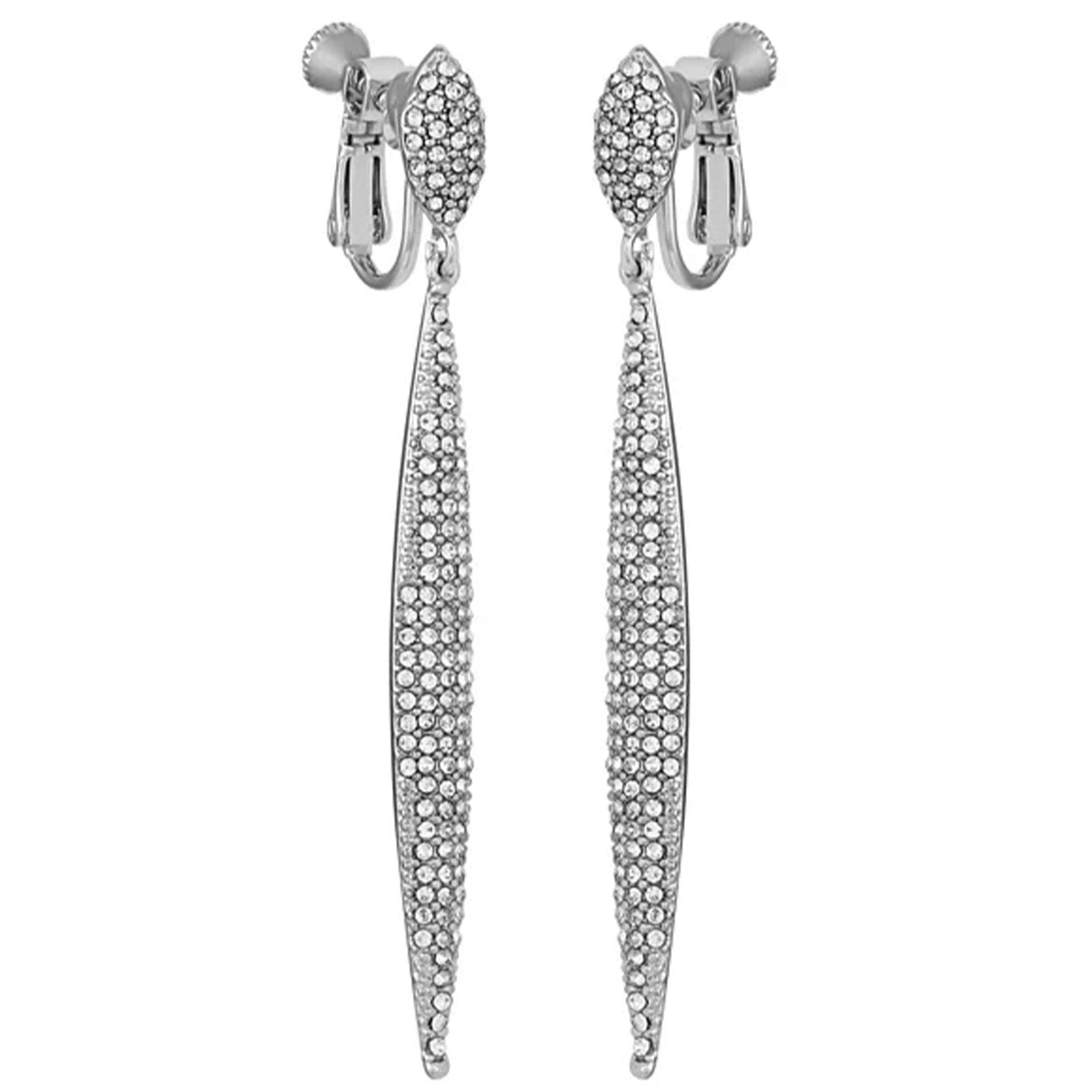 Vince Camuto Silvertone Glass Stone Pave Drop Clip On Earrings Silver Tone