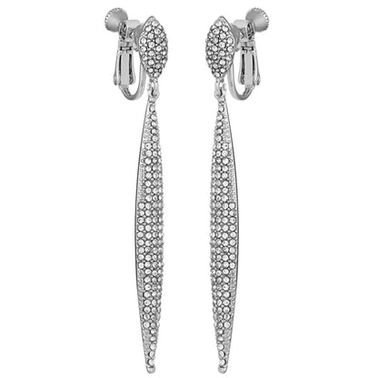 Vince Camuto Silvertone Glass Stone Pave Drop Clip On Earrings Silver Tone