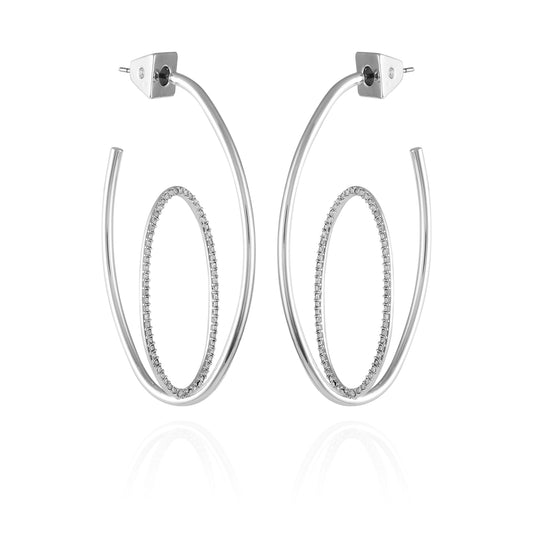 Vince Camuto Silvertone Orbital Double Hoop Earrings Silver Tone