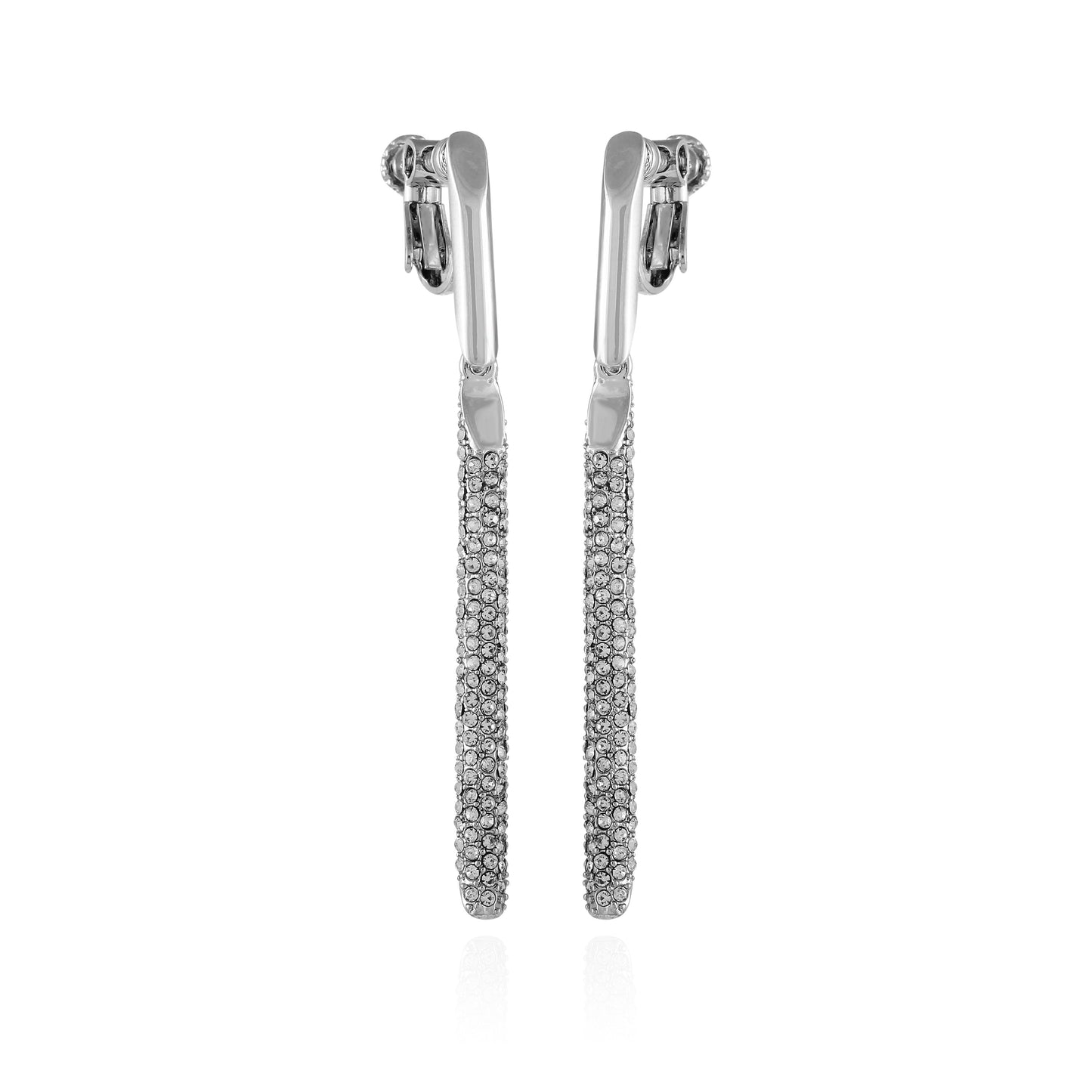 Vince Camuto Silvertone Glass Stone Linear Drop Clip On Earrings Silver Tone