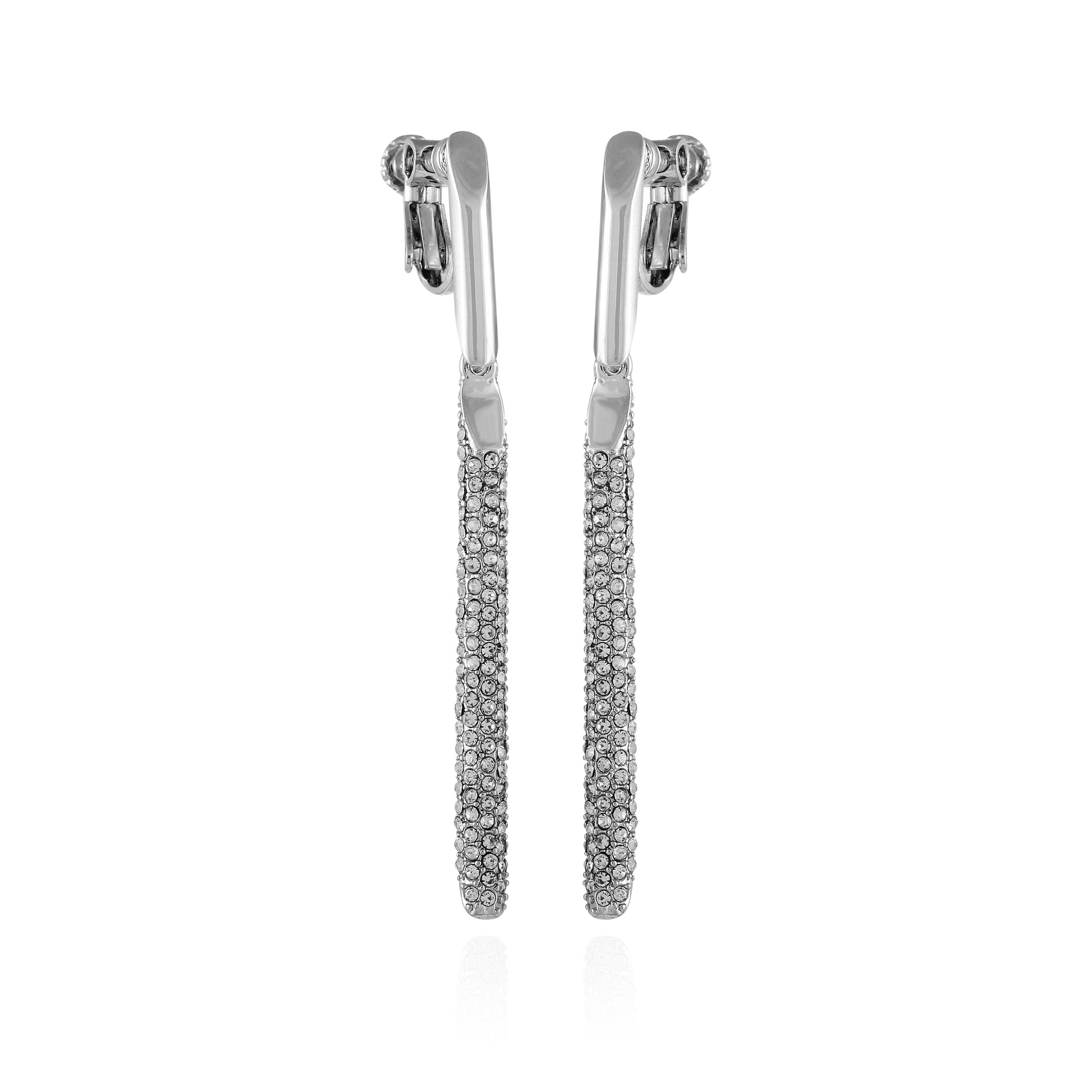 Vince Camuto Silvertone Glass Stone Linear Drop Clip On Earrings Silver Tone