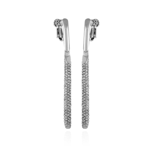 Vince Camuto Silvertone Glass Stone Linear Drop Clip On Earrings Silver Tone