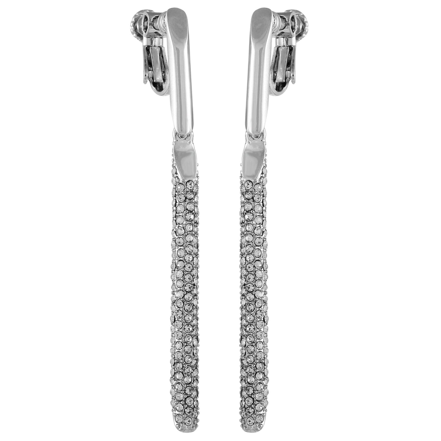 Vince Camuto Silvertone Glass Stone Linear Drop Clip On Earrings Silver Tone