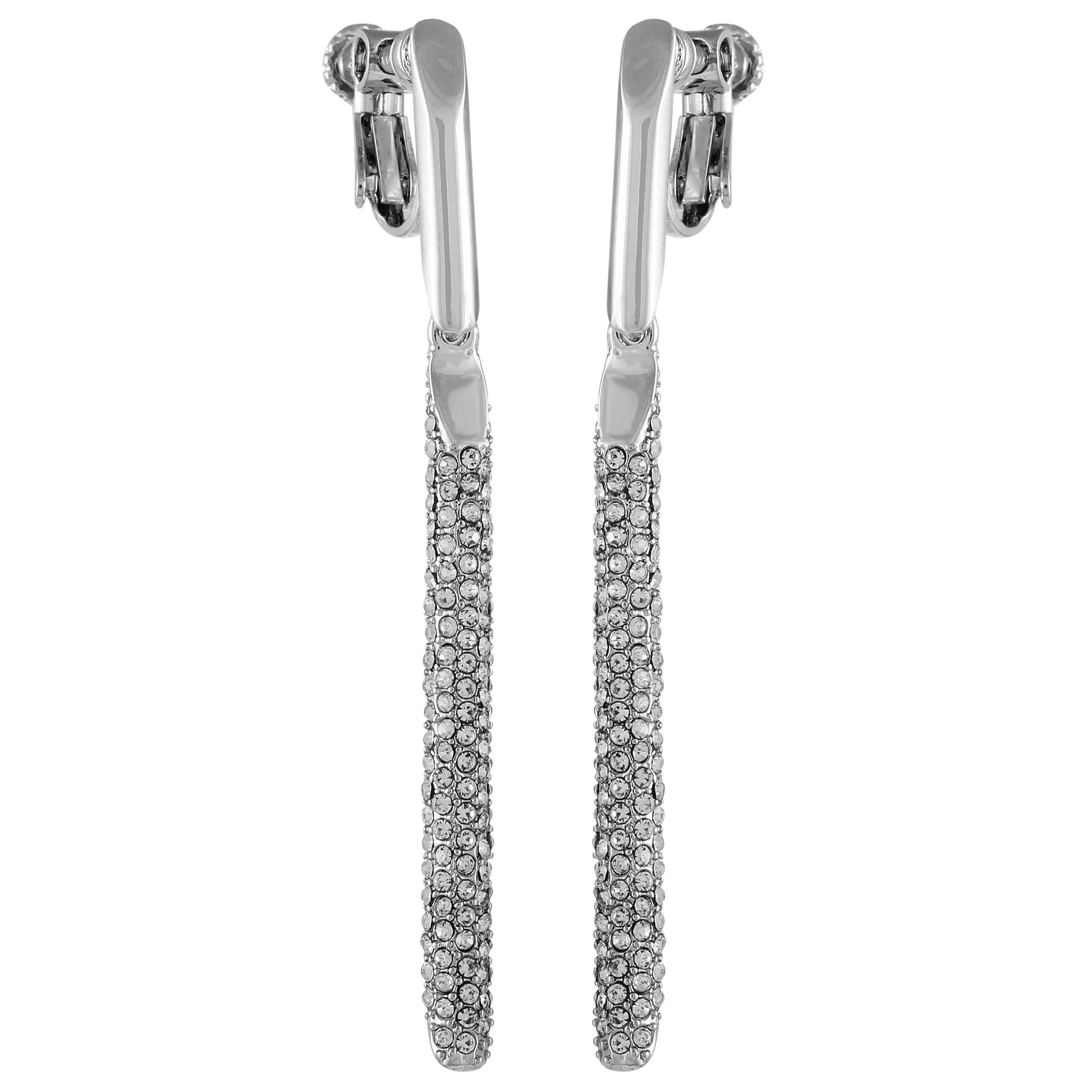 Vince Camuto Silvertone Glass Stone Linear Drop Clip On Earrings Silver Tone