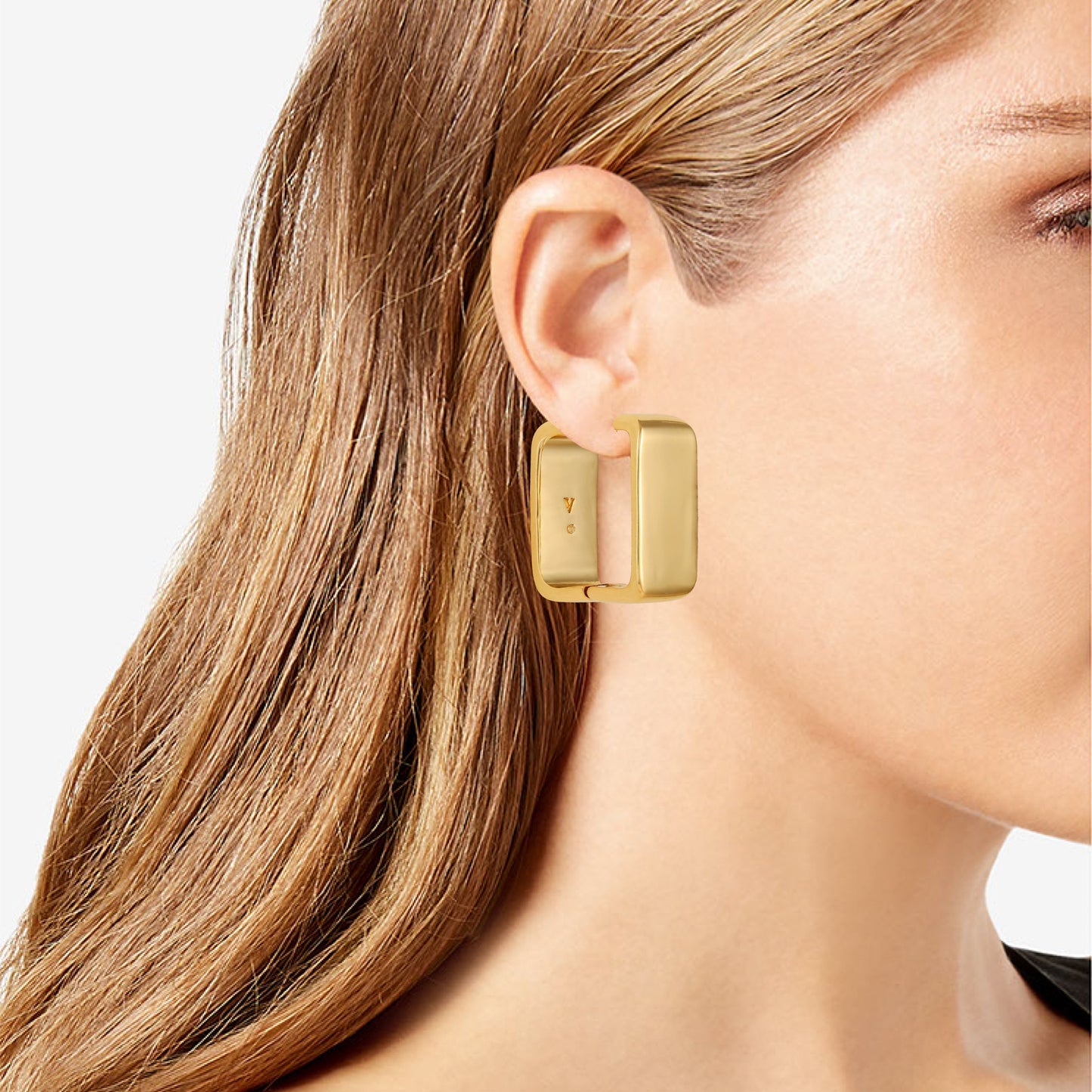 Vince Camuto Brass Rectangle Hoop Earrings Gold Tone