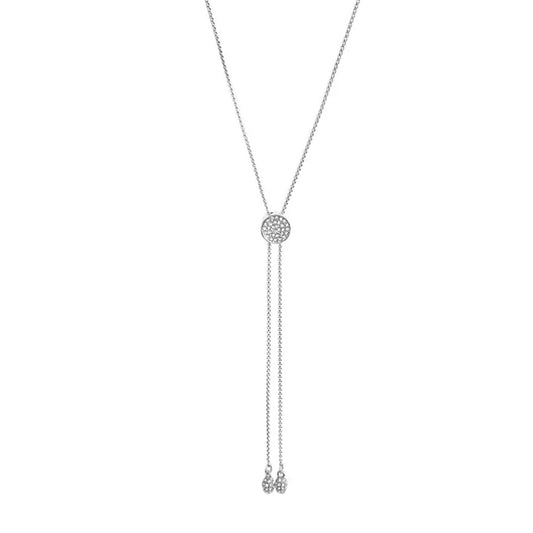 Vince Camuto Pave Slider Bolo Necklace Silver Tone