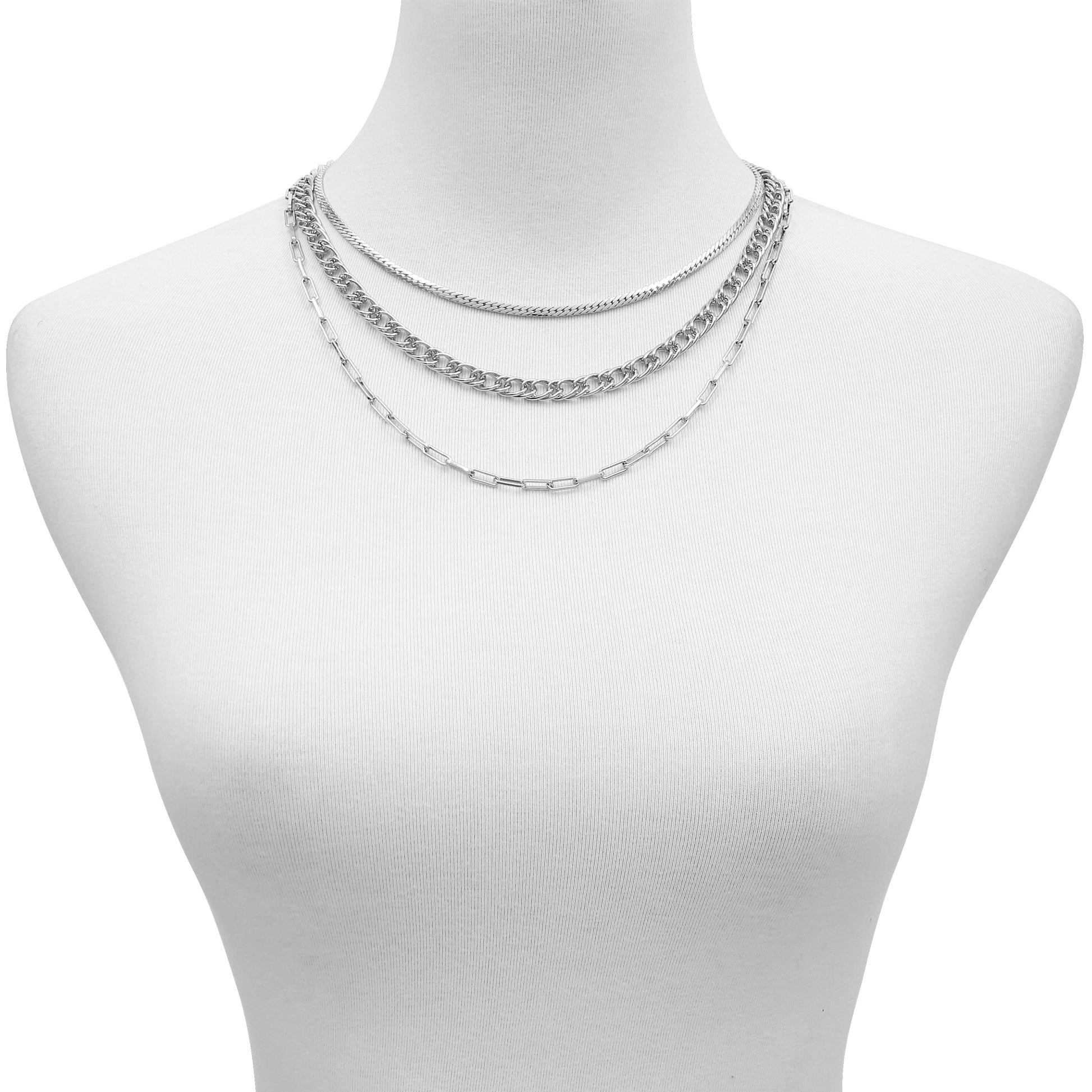 Vince Camuto Multi Layered Chain Necklace Silver Tone