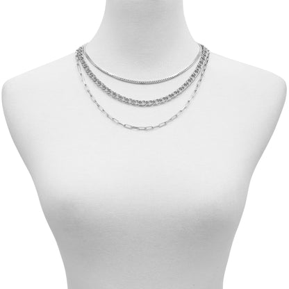 Vince Camuto Multi Layered Chain Necklace Silver Tone