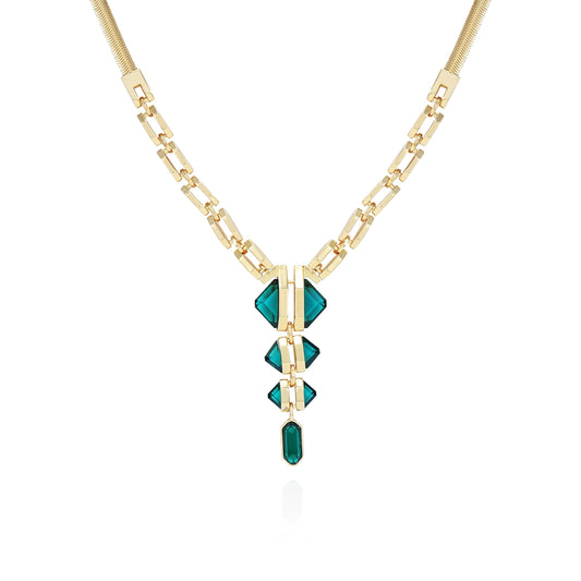 Vince Camuto Goldtone Tri Blue Zircon Stone Drop Pendant Necklace Gold Tone