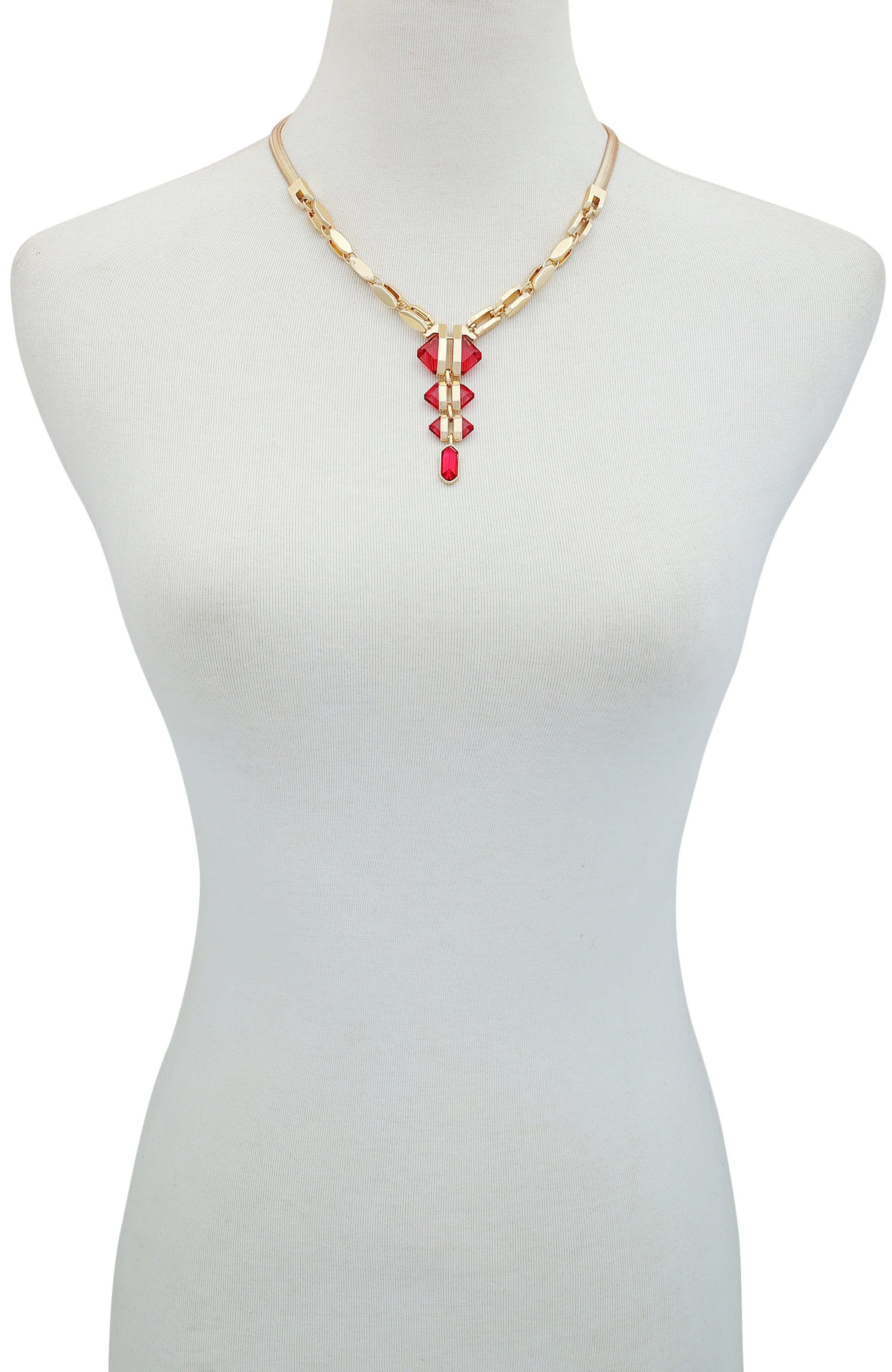 Vince Camuto Goldtone Tri Rose Stone Drop Pendant Necklace Gold Tone