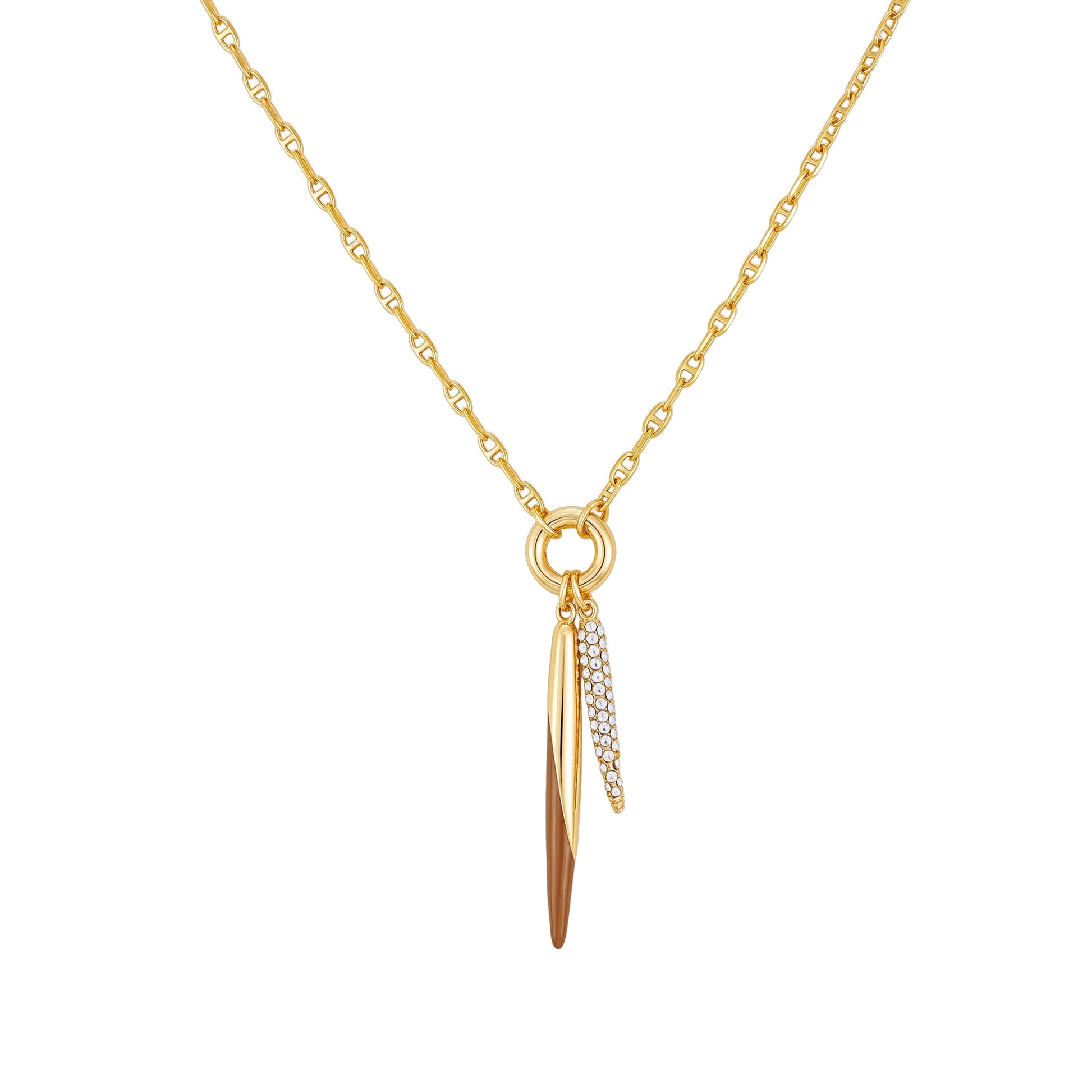 Vince Camuto Double Pendant Necklace Brown\/Crystal