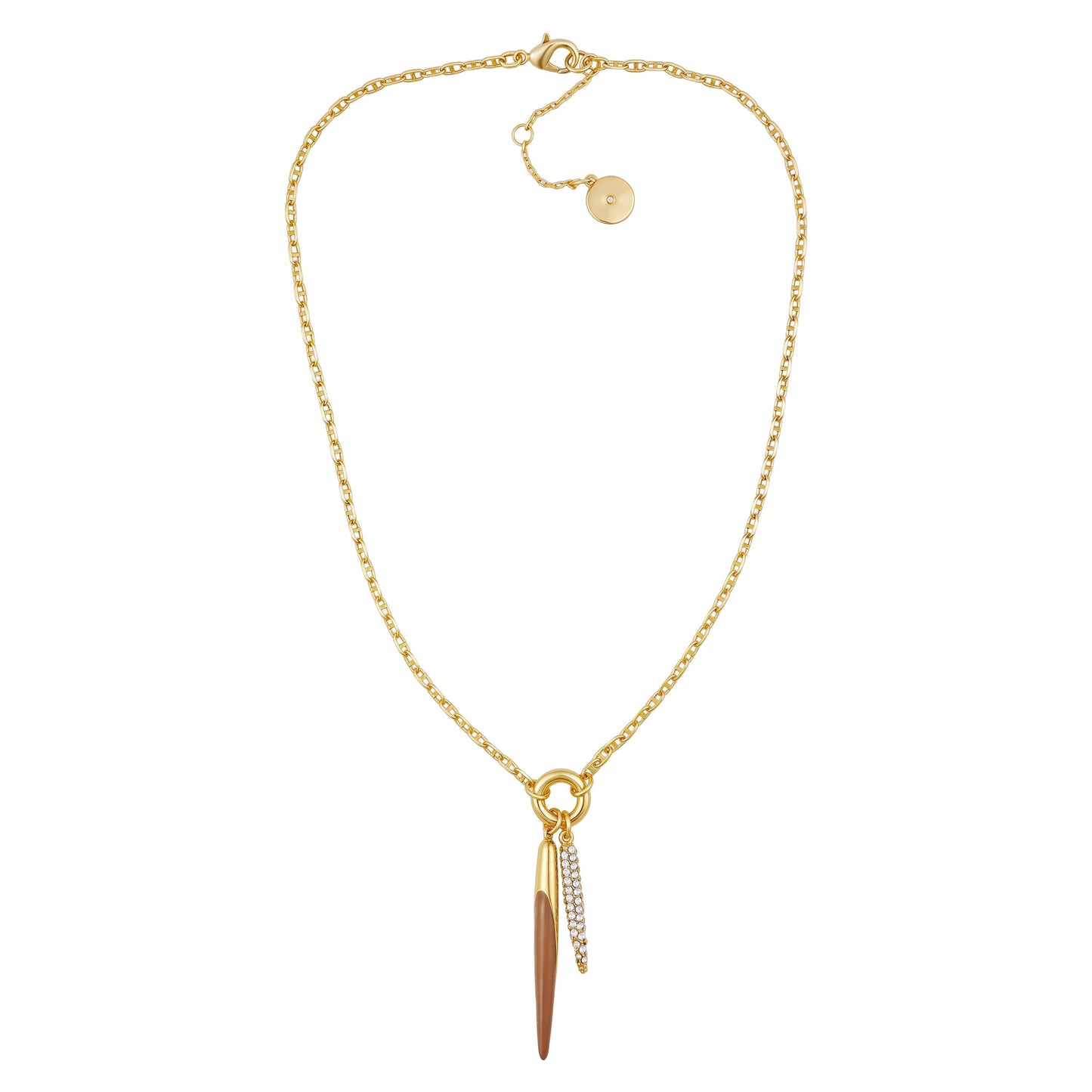 Vince Camuto Double Pendant Necklace Brown\/Crystal