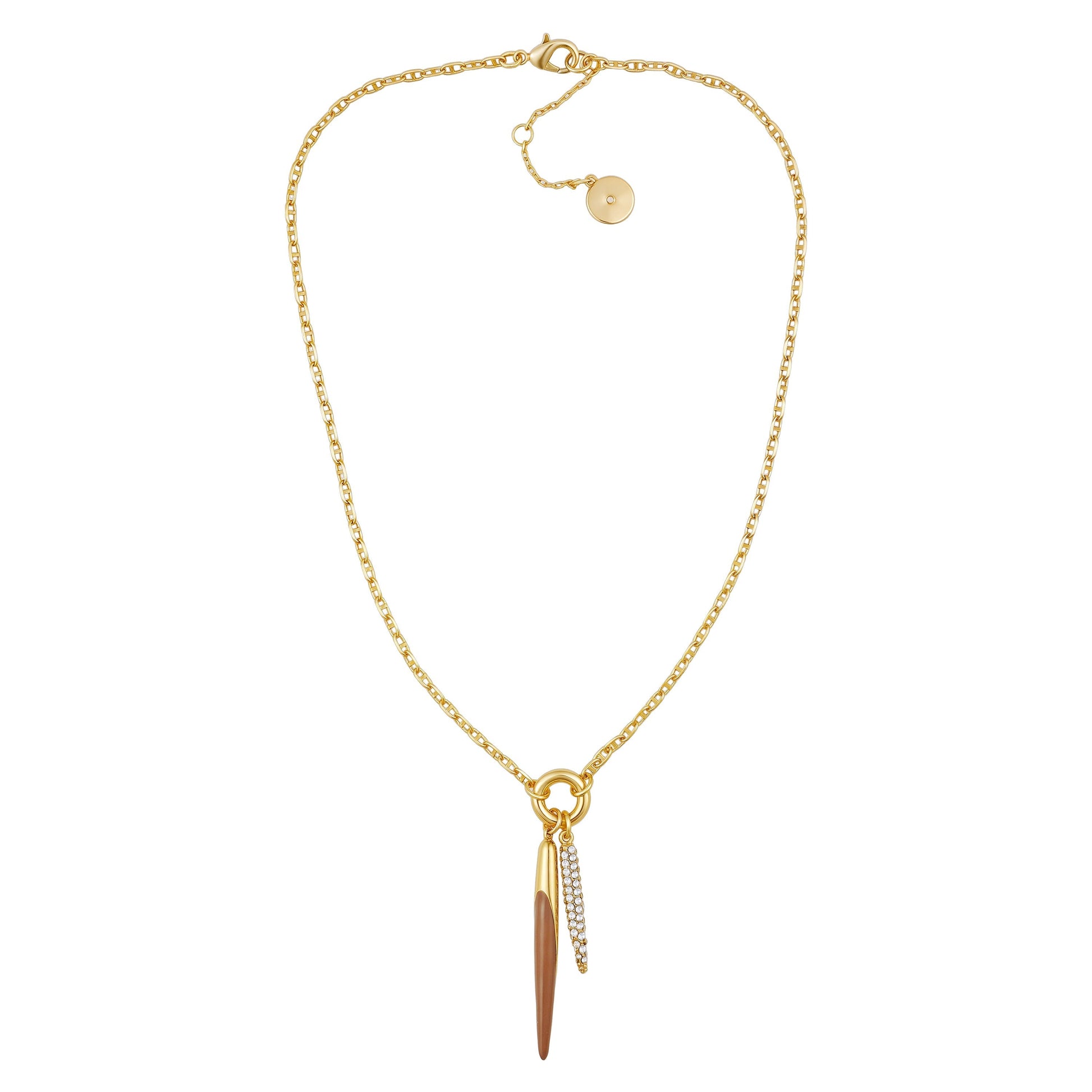 Vince Camuto Double Pendant Necklace Brown\/Crystal
