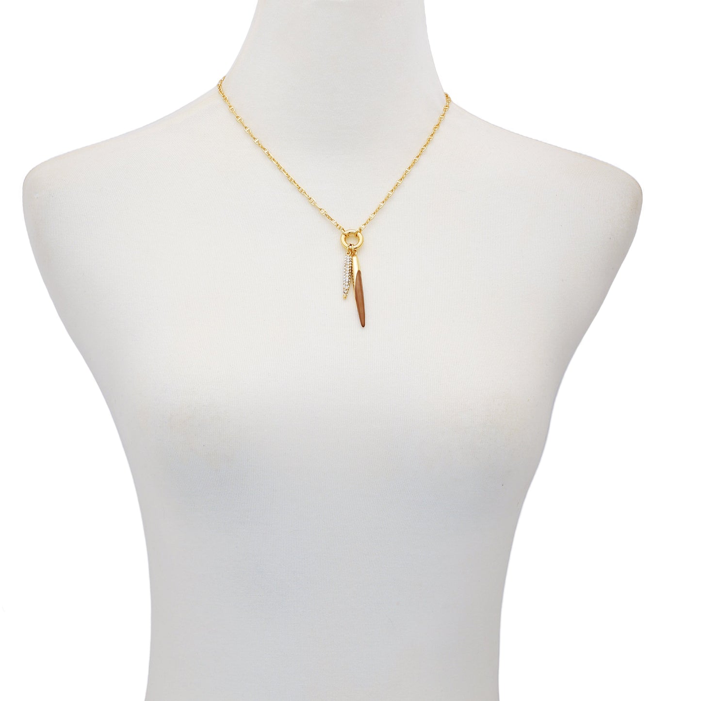 Vince Camuto Double Pendant Necklace Brown\/Crystal