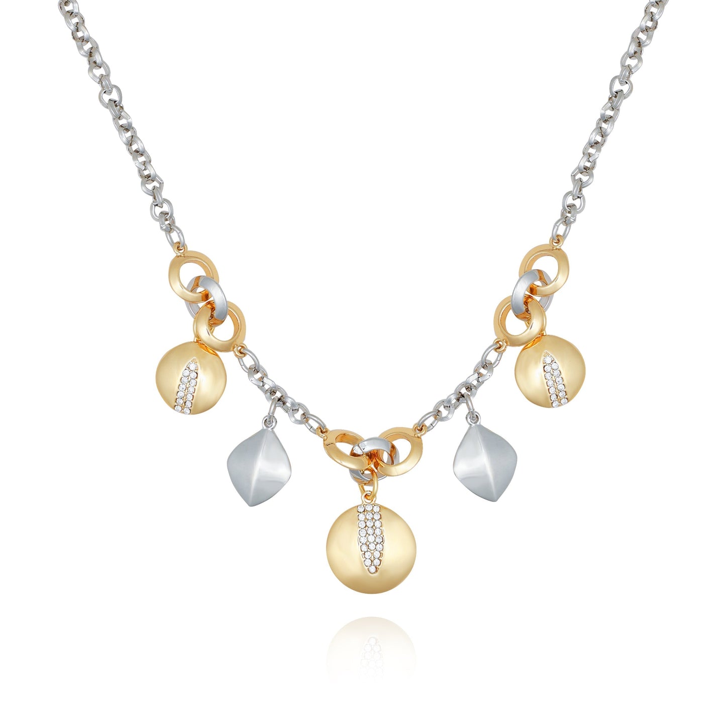 Vince Camuto Two Tone Gilded Leaf Charm Short Statement Necklace Two Tone