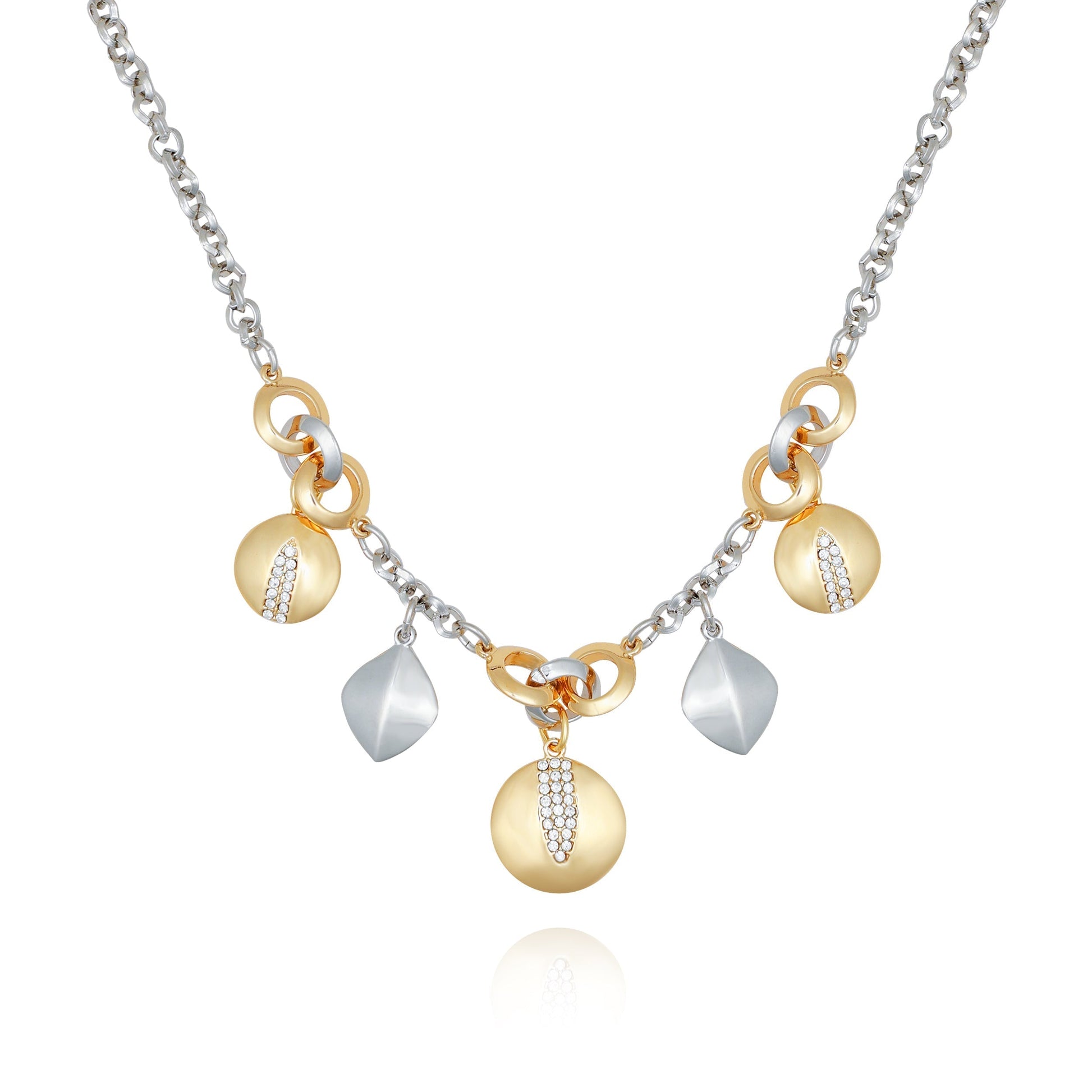 Vince Camuto Two Tone Gilded Leaf Charm Short Statement Necklace Two Tone