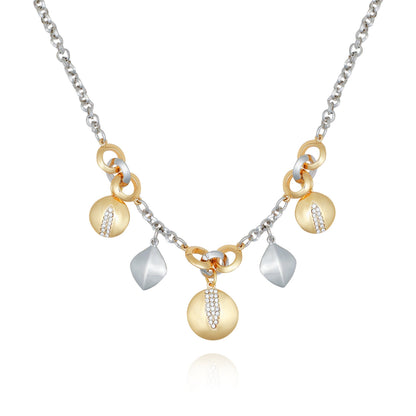 Vince Camuto Two Tone Gilded Leaf Charm Short Statement Necklace Two Tone