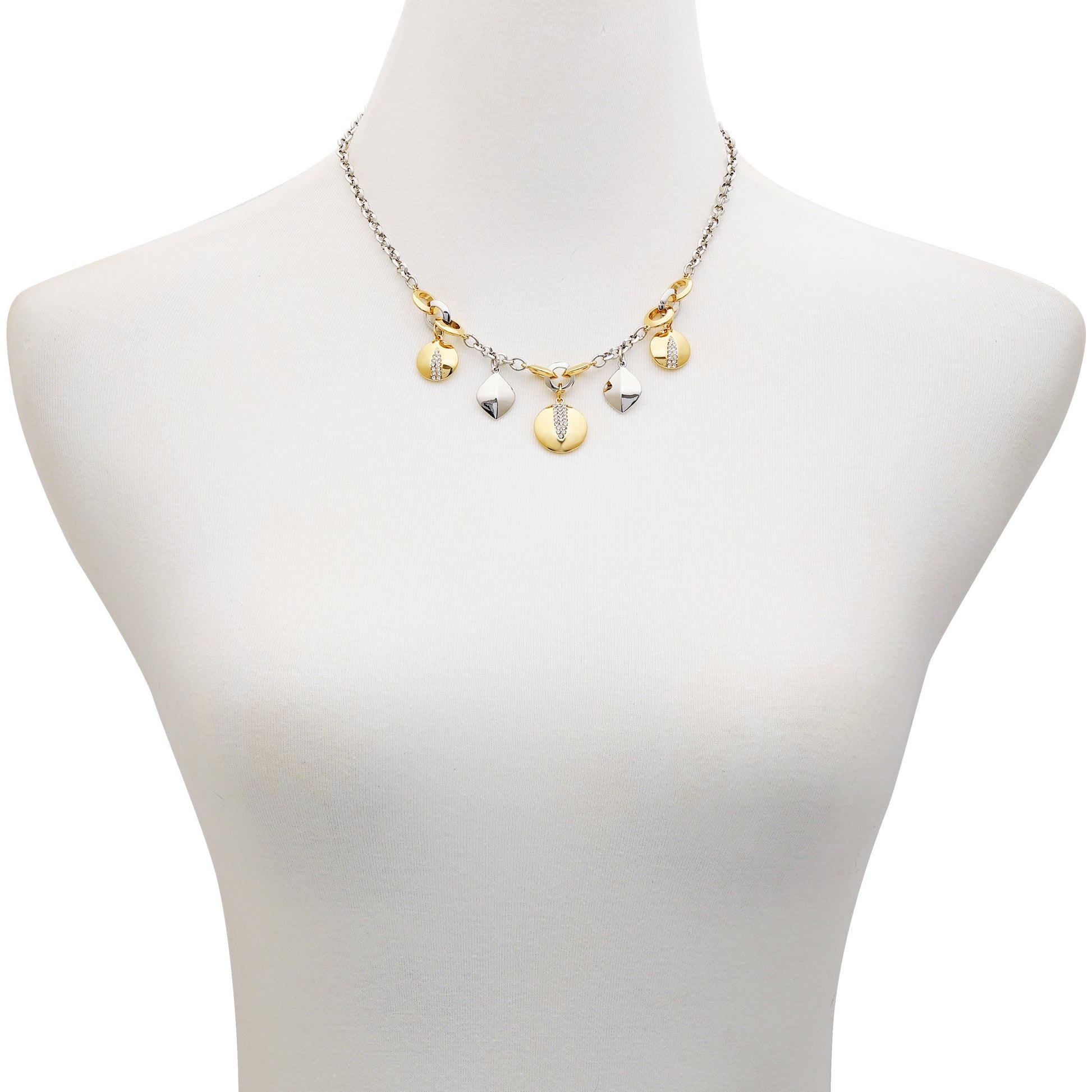 Vince Camuto Two Tone Gilded Leaf Charm Short Statement Necklace Two Tone