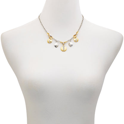 Vince Camuto Two Tone Gilded Leaf Charm Short Statement Necklace Two Tone