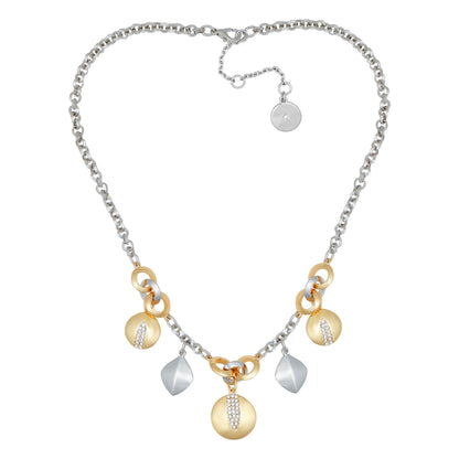 Vince Camuto Two Tone Gilded Leaf Charm Short Statement Necklace Two Tone