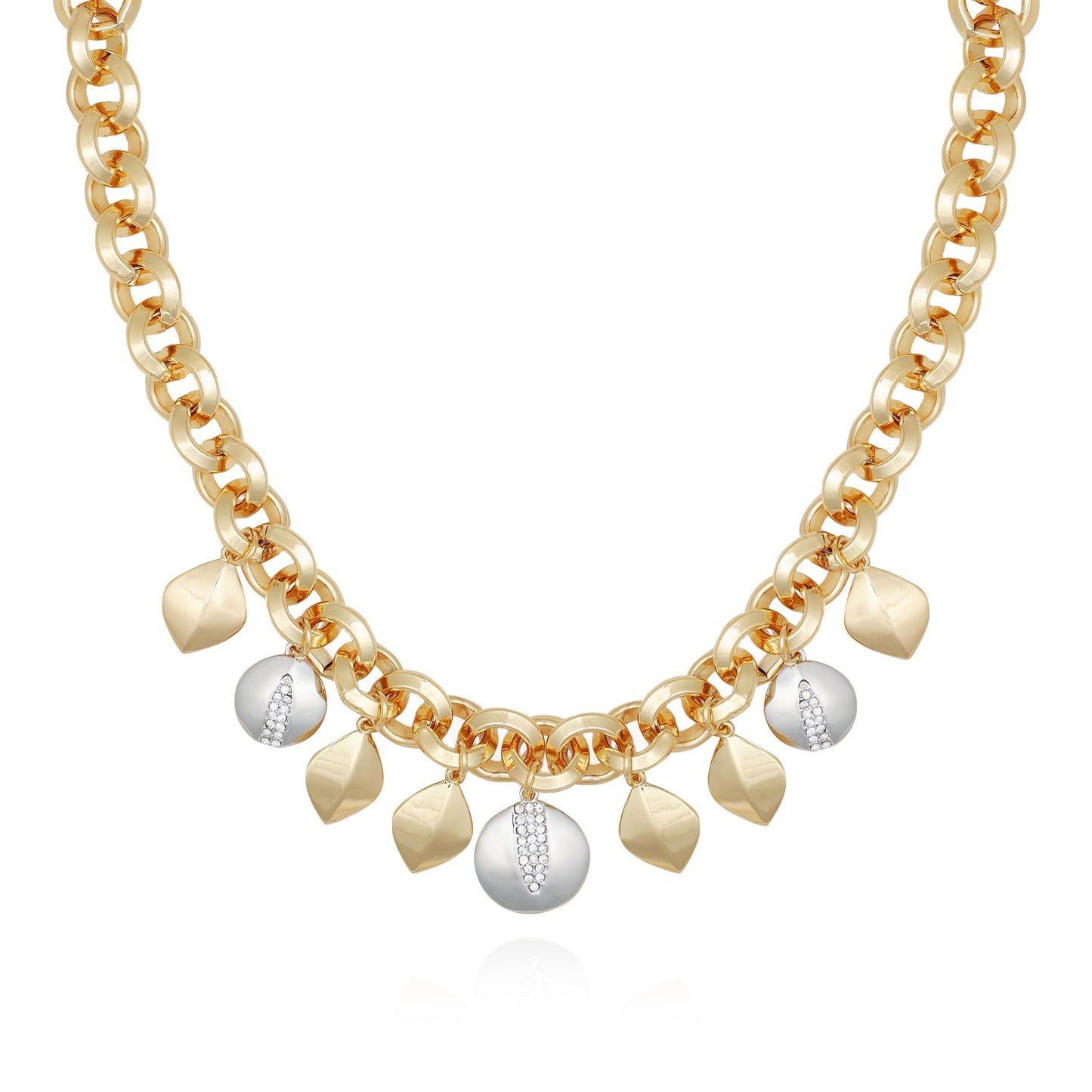Vince Camuto Two Tone Gilded Leaf Charm Statement Necklace Two Tone