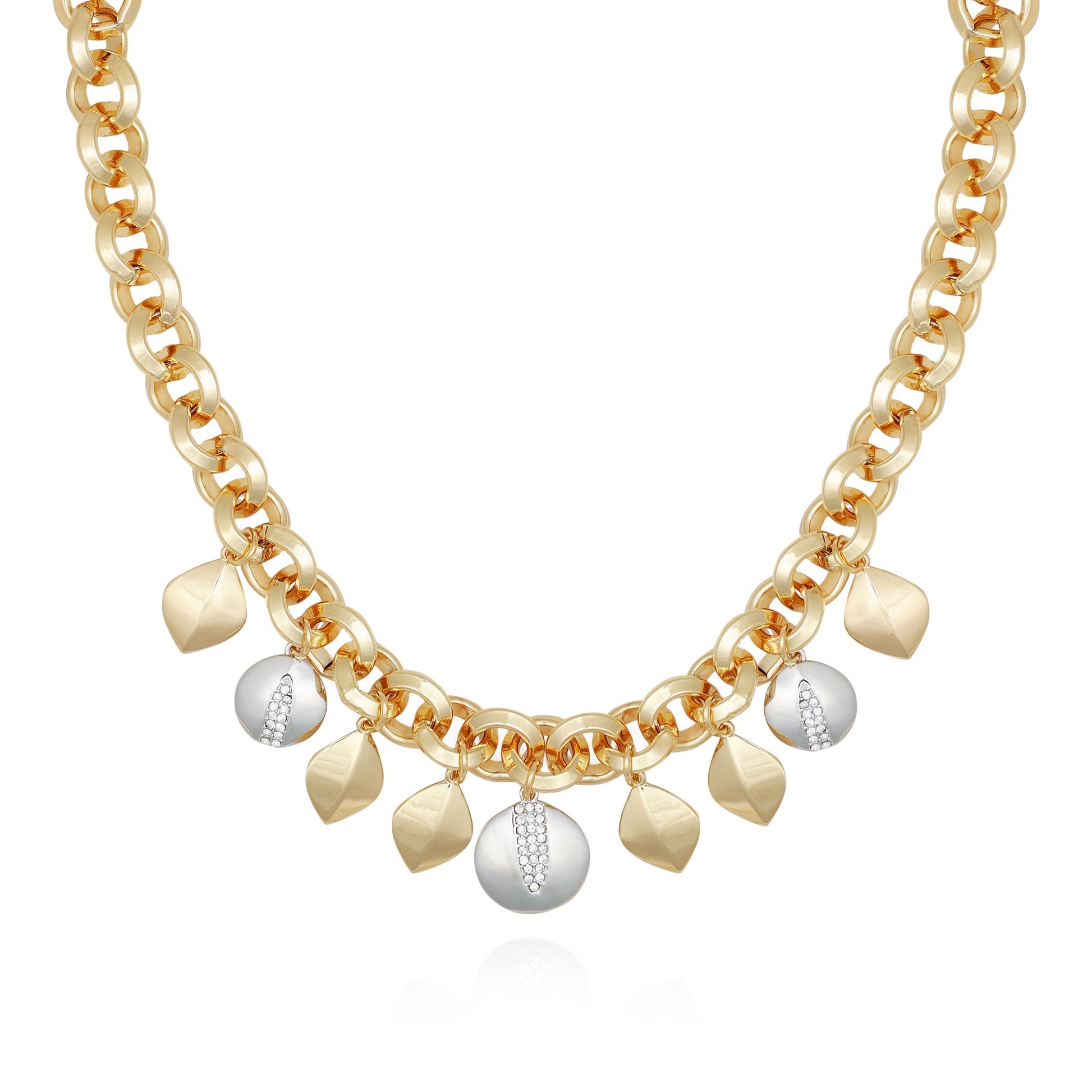 Vince Camuto Two Tone Gilded Leaf Charm Statement Necklace Two Tone