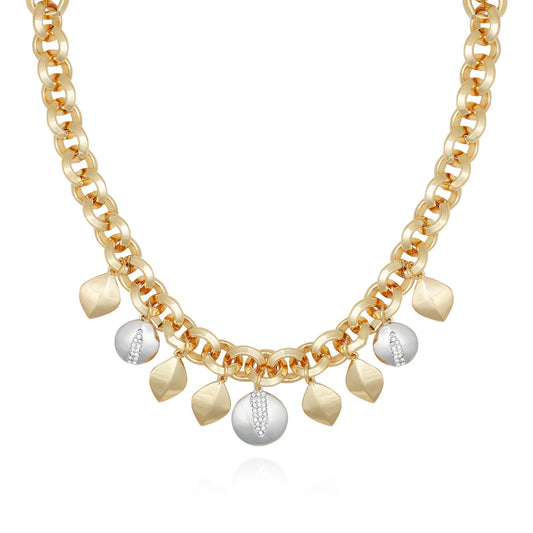 Vince Camuto Two Tone Gilded Leaf Charm Statement Necklace Two Tone