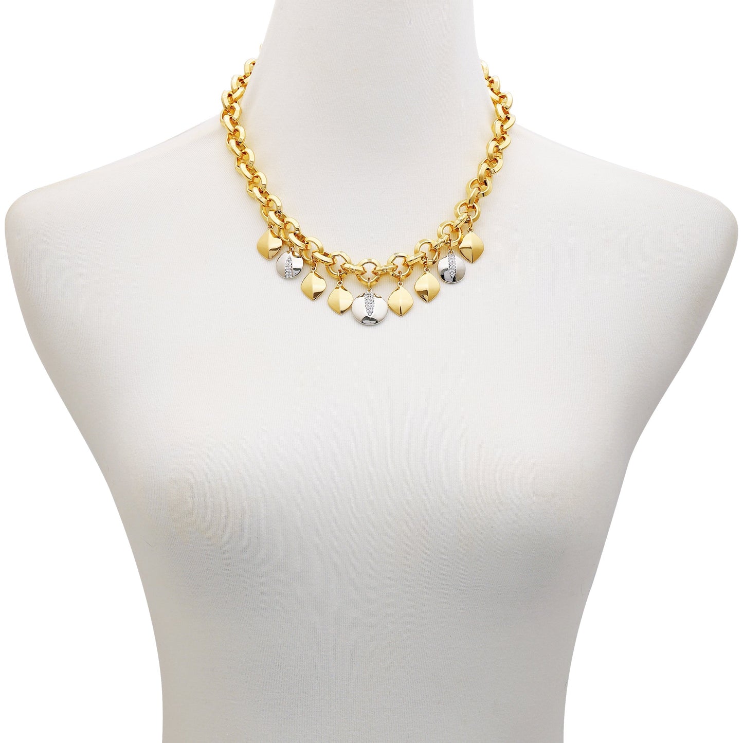 Vince Camuto Two Tone Gilded Leaf Charm Statement Necklace Two Tone