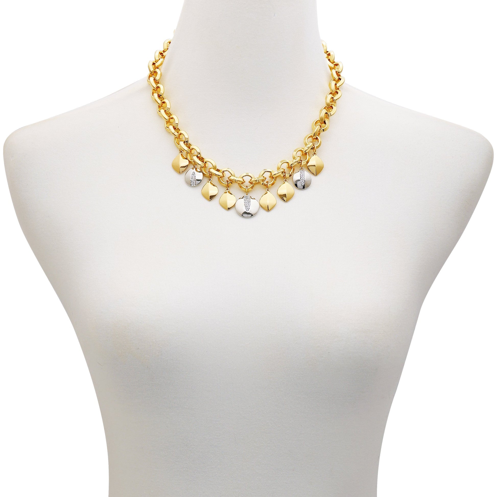 Vince Camuto Two Tone Gilded Leaf Charm Statement Necklace Two Tone