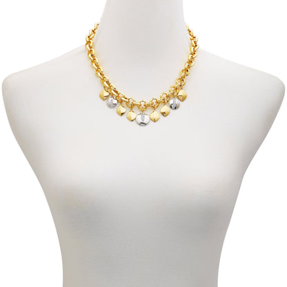 Vince Camuto Two Tone Gilded Leaf Charm Statement Necklace Two Tone