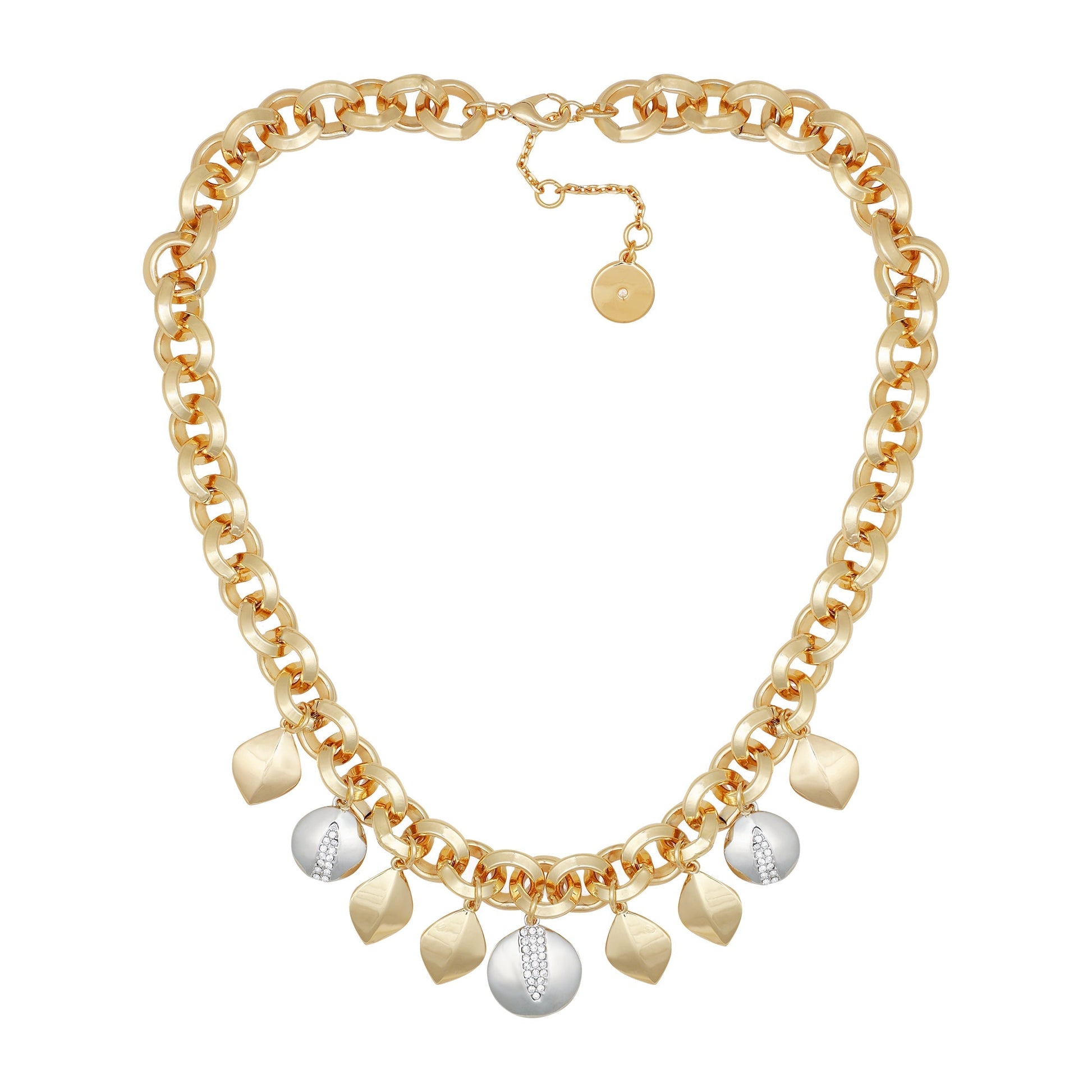 Vince Camuto Two Tone Gilded Leaf Charm Statement Necklace Two Tone